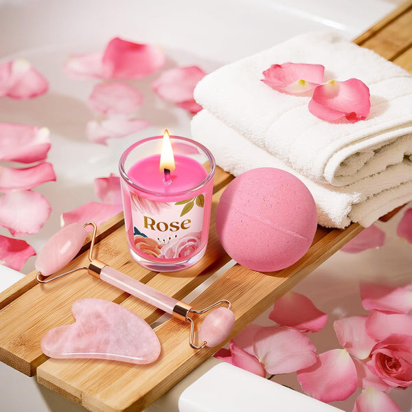 Bofuoos Spa Gifts for Women with Bath Bombs, Gua Sha Facial Tools, Face Roller, Candle, African Net Sponge, Luxurious Self Care Birthday Gifts for Her, Christmas Stocking Fillers 2025