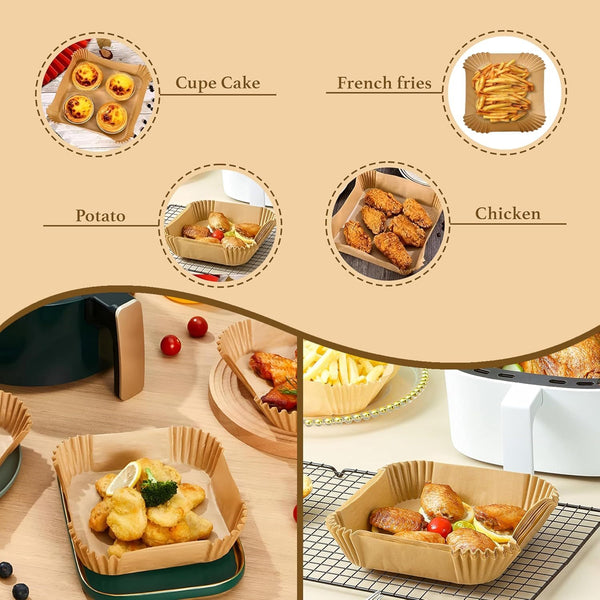 Air Fryer Paper Liners Square Disposable Airfryer Parchment Paper,Heat Resistant,Greaseproof,Airfryer Accessories Suitable for Microwave Oven, Steamer, Cooking Utensils
