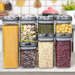 7pcs Sealed Candy Jars with Lids, Kitchen Food Storage Box Set, Stackable Pantry Organiser Jars for Cereal Flour, Sugar, Fridge Parts Kitchen Accessories
