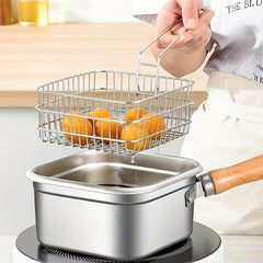 Square Pot Set for Deep Frying Made of Stainless Steel, Includes a Frying Pan, Basket, And Tongs