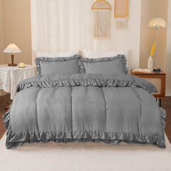 3-Piece Ruffle Frilled Duvet Cover Set – Soft, Comfortable Bedding with Pillowcases, Button Closure, Elegant Layered Design