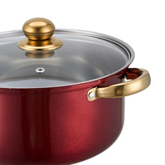 10PCS Multifunctional Stainless Steel Soup Pot Set, Milk Pot for Daily Kitchen Cooking, Hot Pot and Instant Noodles, Sturdy Gold-Plated Handles, Red