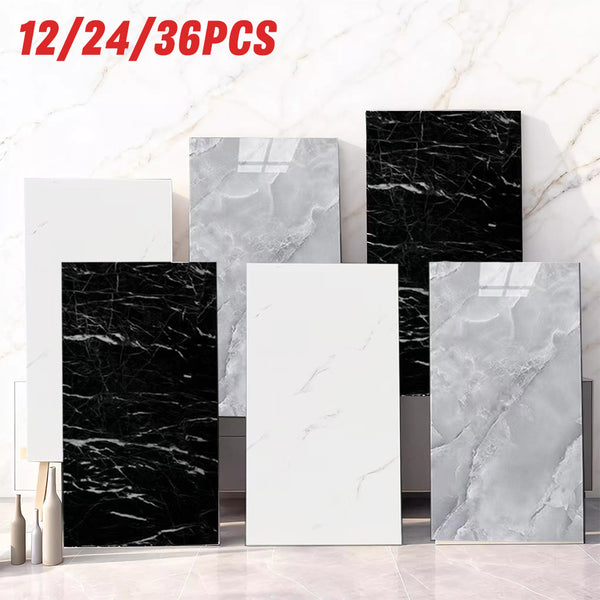 12/24/36pcs Contemporary Marble Pattern Self-Adhesive Wall Stickers - Waterproof & Oil-Resistant &Glossy Finish, Easy Peel & Stick for Kitchen, Bathroom, Glass, Walls - Removable Modern Home Decor, Bathroom Wall Stickers, Kitchen Decor, Easy install Decal