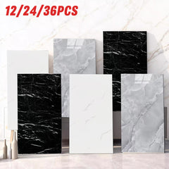 12/24/36pcs Contemporary Marble Pattern Self-Adhesive Wall Stickers - Waterproof & Oil-Resistant &Glossy Finish, Easy Peel & Stick for Kitchen, Bathroom, Glass, Walls - Removable Modern Home Decor, Bathroom Wall Stickers, Kitchen Decor, Easy install Decal
