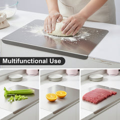 Shipping 1pc of Stainless Steel Cutting Board, a Sturdy Chopping Board Suitable for Meat, Fruits, Vegetables, Bread, And Baking, Featuring a Non-Slip Design with a Lip.