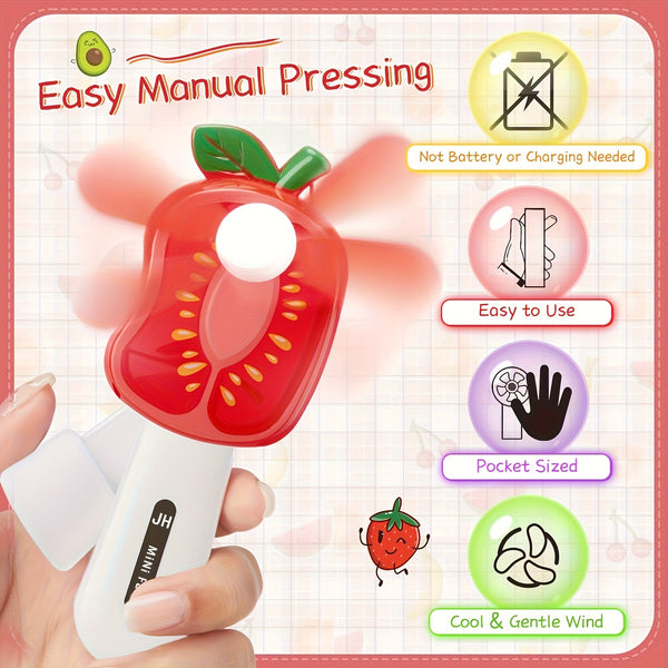5pcs Mini Manual Fruit Design Fan Cute Handheld Cooler Fruit Series Hand-Cranked Small Fans Portable Summer Essential with Random Colors, Party Supplies, Summer Party Gifts, Can Be Given to Guests As Gifts, No Battery Needed