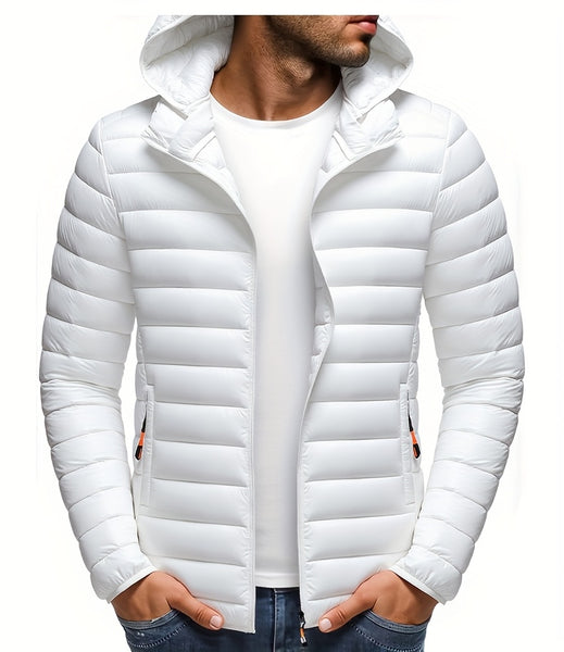 Men's Stand Collar Hooded Jacket - Warm, Windproof Thickened Coat, Detachable Hood, Solid Color Design, Thickened Nylon Fabric for Cold Weather, Casual Style, Zip Closure, Dry Clean Only, Winter Stand Collar Hooded Thickened Coat