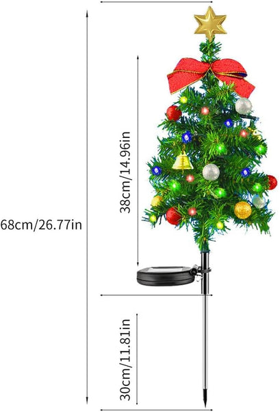 2 Set Solar Xmas Christmas Tree & Pathway Lights - Waterproof Outdoor Decor with Bow & Bell