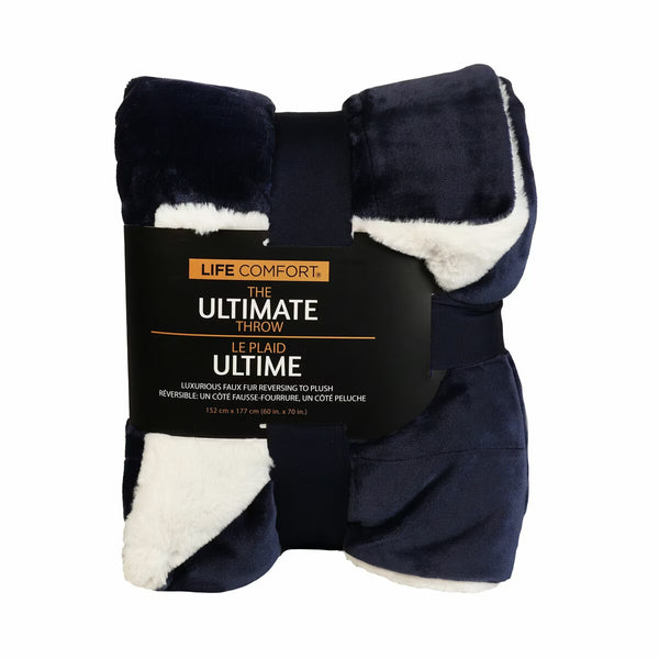 Life Comfort Ultimate Faux Fur Navy Throw, 152 X 177 Cm