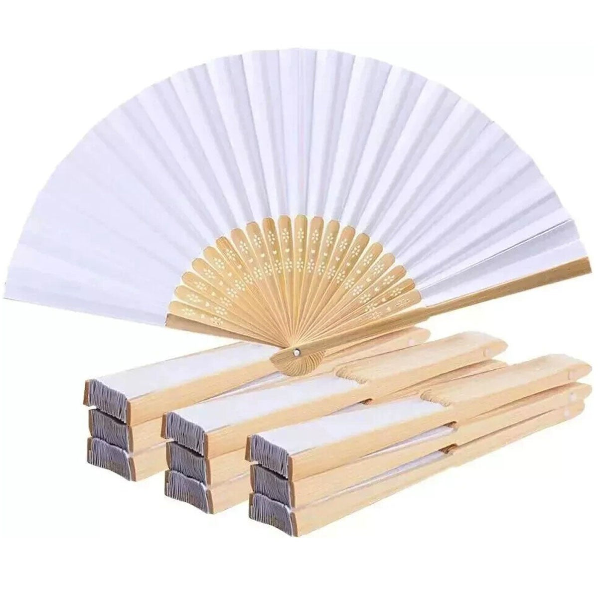 10X White Paper Fan Folding Hand Fans Handheld Fan for Wedding Dancing