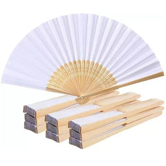 10X White Paper Fan Folding Hand Fans Handheld Fan for Wedding Dancing