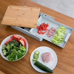 Taylor & Brown Kitchen Bamboo Chopping Board - Meal Prep Station with Pull Out Tray for Easy Food Prep, Storage & Clean Up - Wooden Non Slip Prep Deck – Serving Board
