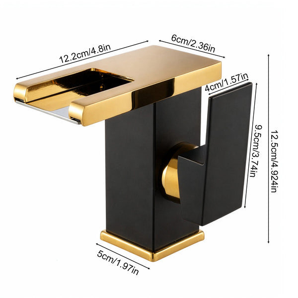 RV Bathroom Faucet, Stainless Steel Basin Faucet, Waterfall Faucet, Black And Golden Bathroom Faucet with a Copper Core