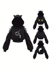 Womens Fashion Printing Sweatshirt Casual Bandage Long Sleeve Exposed Navel Hooded T-shirt