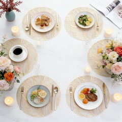6-Pack Premium Round PVC Placemats, Elegant Gold Leaf Design, Table Protector & Easy-Clean Minimalist Mats