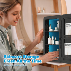 Mini Fridge 22L/ 30 Cans Cooler and Warmer Portable Mini Fridge for Bedrooms with Adjustable Shelves, AC+12V DC Small Fridges for Car, Office, Travel, Skincare, Cosmetics, Drinks (Black)