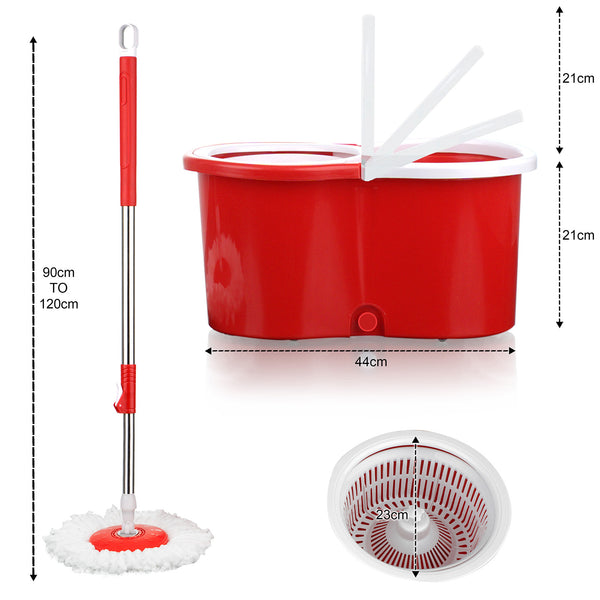 360° Spin Mop and Bucket Set with Wringer, Easy Wring Floor Cleaning Mop with 2 Reusable Microfiber Head for Household Living Room Bedroom Bathroom Toilet