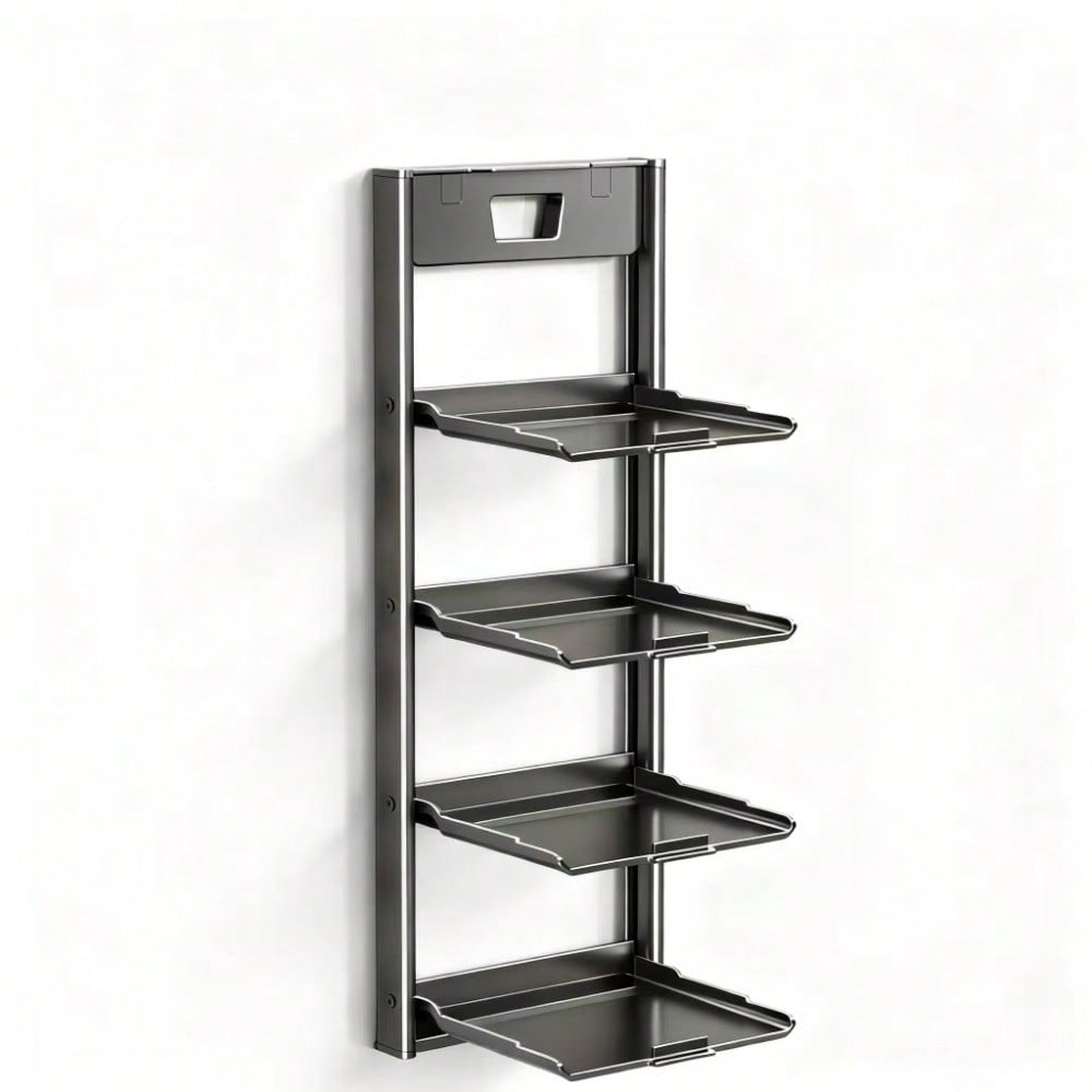 4-Tier Foldable Wall-Mounted Kitchen Prep Station & Space-Saving Shelf - Heavy-Duty Carbon Floating Shelves with Suction Cup Mount Suitable for Home & Restaurant Use, Foldable Organizer for Spice Rack, Dish Drying & Vegetable Prep