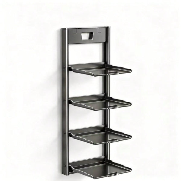 4-Tier Foldable Wall-Mounted Kitchen Prep Station & Space-Saving Shelf - Heavy-Duty Carbon Floating Shelves with Suction Cup Mount Suitable for Home & Restaurant Use, Foldable Organizer for Spice Rack, Dish Drying & Vegetable Prep