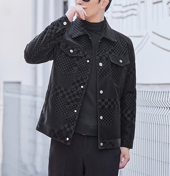 Men's Checkered Jacket with Lapel