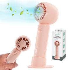 TANNESS 3 Speeds Handheld Fan - Rechargeable, Portable, Foldable With Detachable Base | USB Mini Hand Fan for Table, Desk - Quiet Standing Fan