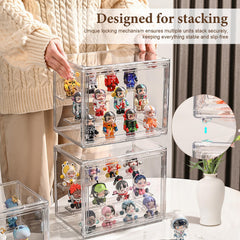 Lunaluke Clear Double-Tier Storage Box with Door - Heavy-Duty Plastic Dustproof Display Case with Hinged Door And Bottom Shelf, Dust Cover Included, Ideal for Organizing Makeup, Cosmetics, Or Other Items on a Vanity, Desk, Or Shelf.