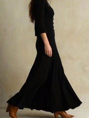 Chic Long Dress with a Lapel Collar, Featuring Three-Quarter Sleeves And a Vintage Full Skirt. Perfect for Autumn And Winter Office Wear, Retro Gatherings, Casual Outings, And Light Social Events