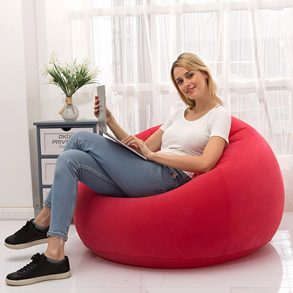 1pc Essential Home Item: Beanbag Sofa - Rose Red Spherical Inflatable Sofa, Large Inflatable Sofa, Complete with Manual Pump, Suitable for Living Room/Porch/Bedroom, Dimensions 100 X 100 X 58.5 Cm