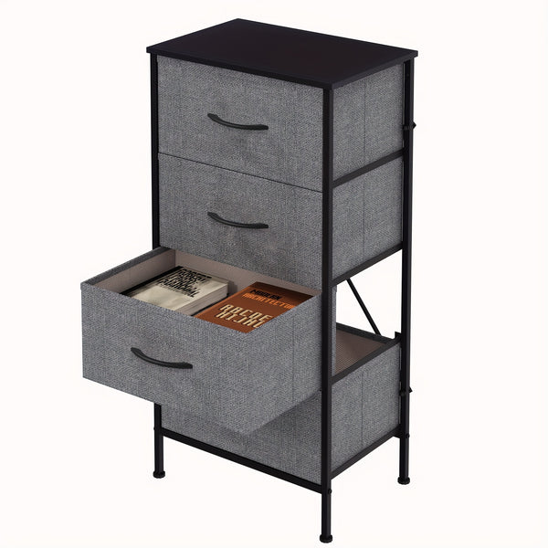 Modern 4-Drawer Dresser Storage Cabinet with Metal Frame & MDF Wood - Grey Spacious Dresser with Anti-Tip Safety & Adjustable Feet, Assembly, Standalone Furniture Unit Suitable for Bedroom or Living Room (17.7” X 11.8” X 35.8”)