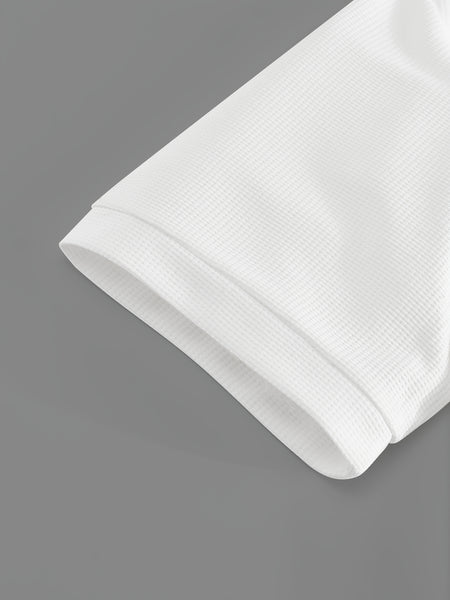 Men's Waffle Casual Suit Top Short Sleeve Turnover Collar Shirt Bottom Leisure Pants Comfortable and Clean Suitable for Spring and Summer Wear