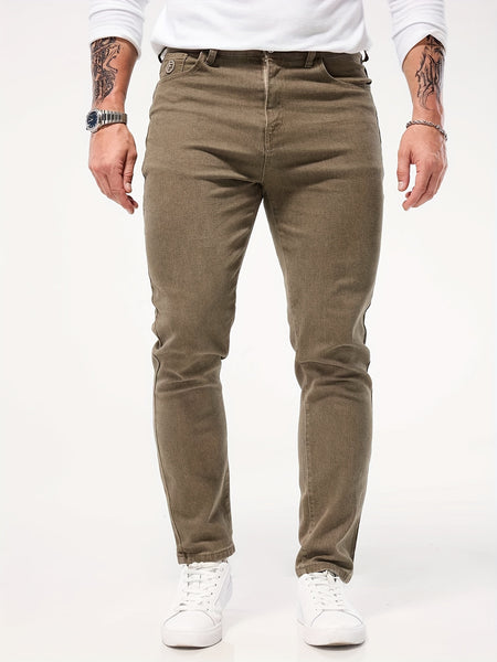 Solid Color Jeans Men'S Slim Fit Straight Leg Easy Versatile Casual Wear Long Pants Men'S Fashion