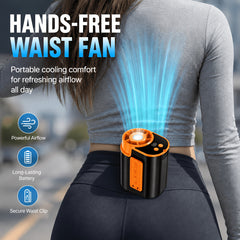 Neck-hanging Portable Waist Fan, Featuring An 18000RPM Powerful Brushless Motor, 5 Adjustable Wind Speedsand A 5000mAh High-capacity Long-lasting Battery. Equipped with An LED Power Indicator, It Is Suitable for Outdoor Work, Camping