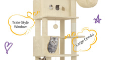 Cat Tree for Indoor Cats, 210cm Large Tall Cat Tower, Multi-Level Cats House with Condo, 8 Scratching Posts, Hammock, 4 Pom Poms