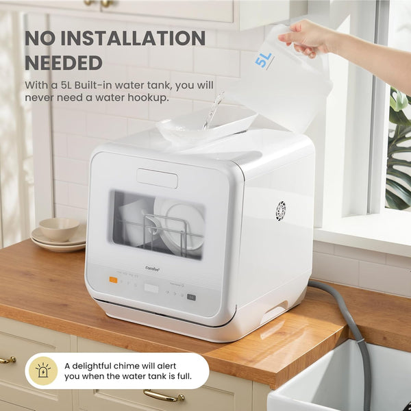 COMFEE' Table Top Dishwasher, Mini Countertop Dishwasher with 6+3 Programs, Steam Wash, Baby Care & Fruit Wash, No Plumbing, Delay Start, 72H Storage - White