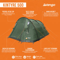 Vango Kintyre 500 Tunnel Tent, 5 Person