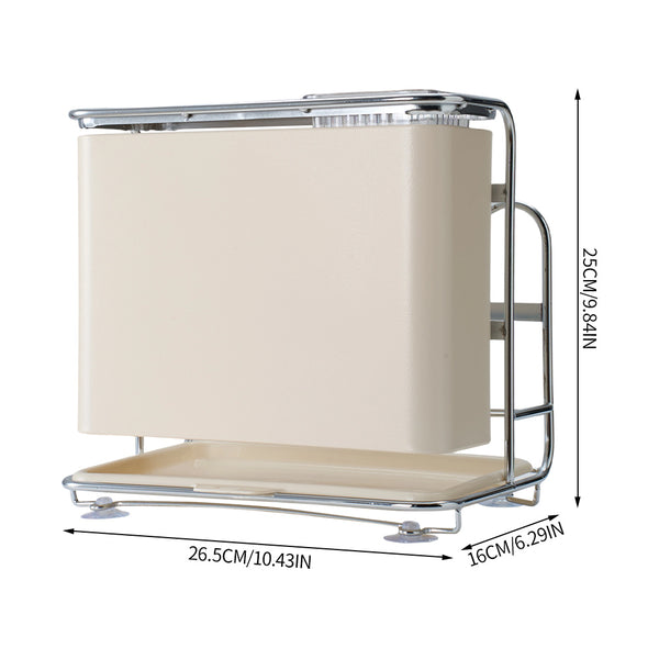 1pc Cream Kitchen Utensil Storage Rack with Drainage Tray, Multifunctional Cutlery Slots for Spoon, Knife, Fork, Shovel, Knives, Chopsticks, Chopping Boards, Pot Lids and More, Durable Structure, Compact Countertop Design, Versatile Kitchen Organizer, Des