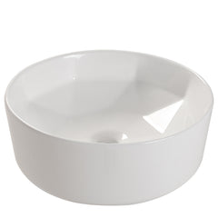 Bathroom Counter Top Ceramic Basin Sink Bathroom Vanity Cloakroom Hand Wash Basin Round Bowl with Pop Up Waste Drainer, White, 405x405x146mm, Faucet Not Included