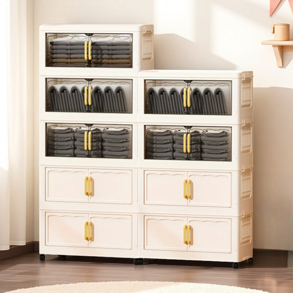 Large-Capacity Foldable with Magnetic Double Doors & Wheels - Heavy-Duty Plastic Suitable for Clothes, Bedcovers, Blankets - Space-Saving Sturdy Shelving Unit for Home, Office, Bathroom - Ideal Holiday Gift
