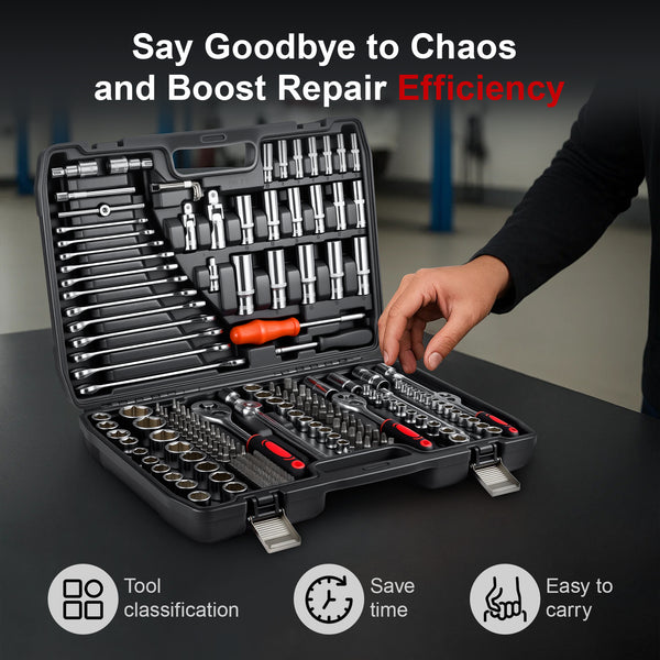 Auto Repair Tool Kit – Mechanic 216-Piece Set with Ratchet, Sockets, Wrenches & Drill Bits