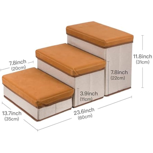 Foldable Dog Stairs, 3 Tier Pet Steps with Storage, Adjustable Dog Ramp for Bed and Sofa, Soft Flannel Pet Stairs for Small & Medium Dogs and Cats
