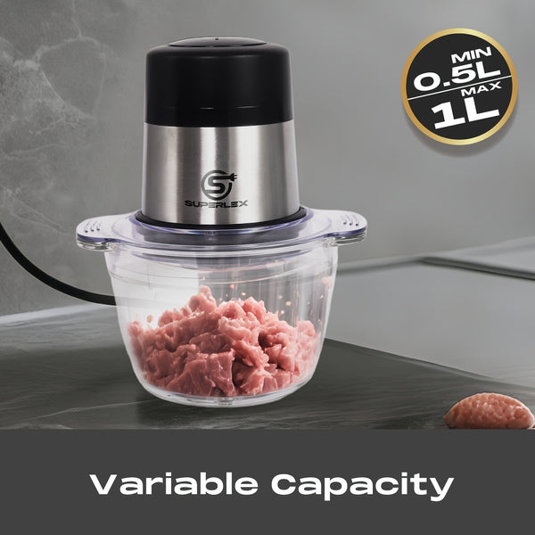 SUPERLEX Mini Chopper 300W Motor 6 Second Quick Mincing Dual Speed Control 1000ml Capacity One Touch Chop