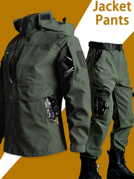 Men'S Outdoor Camouflage Jacket And Pants Set. Long Trousers, Cargo Pants for Men, Suitable for Spring And Autumn. Features Multiple Pockets, Zipper, And Mesh Fabric. Ideal for Fishing And Hiking