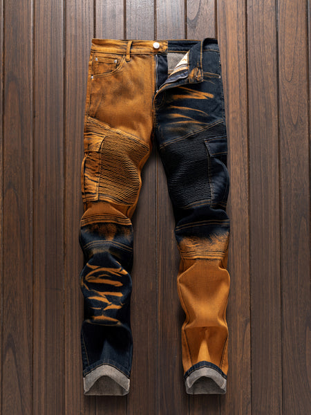 Fashionable Comfortable Street Style Casual All-Match Men'S Individual Multi-Pocket Biker Style Jeans