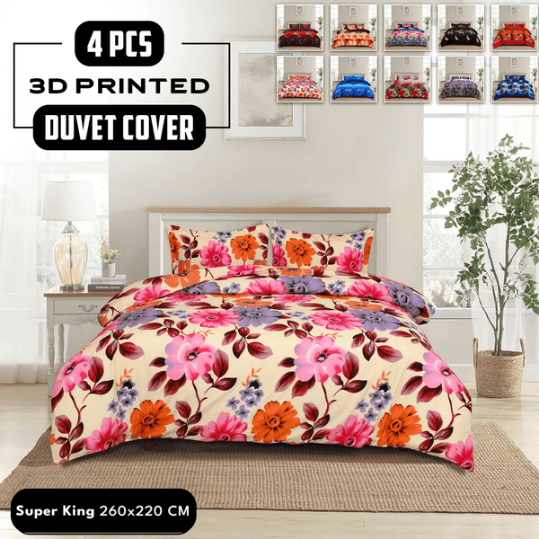 4pcs Printed Duvet Cover Set, Soft Comfortable Multi-design Printed Bedding Set, For Bedroom, Guest Room (1 Fitted sheet + 2 Pillowcases + Without Core) Trendy Design, Soft Fabric, Brushed Material, Lightweight