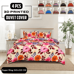4pcs Printed Duvet Cover Set, Soft Comfortable Multi-design Printed Bedding Set, For Bedroom, Guest Room (1 Fitted sheet + 2 Pillowcases + Without Core) Trendy Design, Soft Fabric, Brushed Material, Lightweight