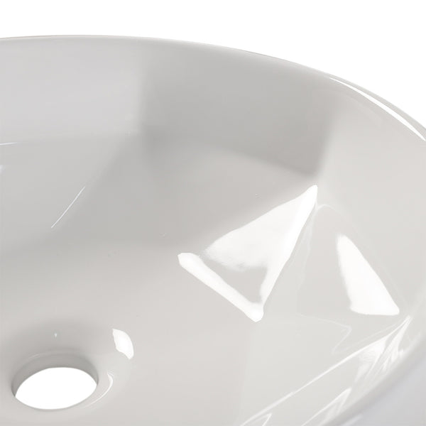 Bathroom Counter Top Ceramic Basin Sink Bathroom Vanity Cloakroom Hand Wash Basin Round Bowl with Pop Up Waste Drainer, White, 405x405x146mm, Faucet Not Included