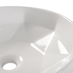 Bathroom Counter Top Ceramic Basin Sink Bathroom Vanity Cloakroom Hand Wash Basin Round Bowl with Pop Up Waste Drainer, White, 405x405x146mm, Faucet Not Included
