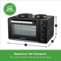Mini Oven with Double Hotplate, 28L, by Hamilton Beach