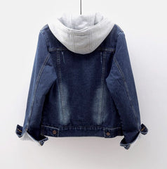 Women's denim hooded winter jacket with pockets - Warm panel design, detachable hood, casual autumn/ winter jacket, comfortable for outdoor wear, Women's winter denim, Cold Weather Wear, Seasonal Fashion, Retro Style, Quality Stitching, Casual Attire