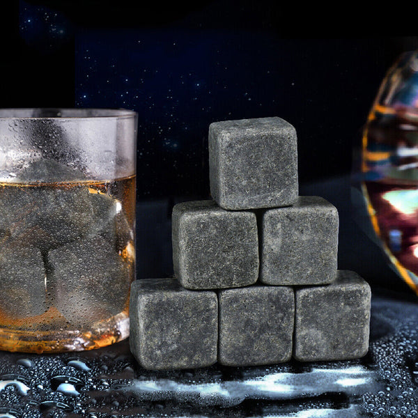 Whiskey Stones Gift Set 9pcs Luxury Wooden Box Chilling Rocks Ice Cubes Serve